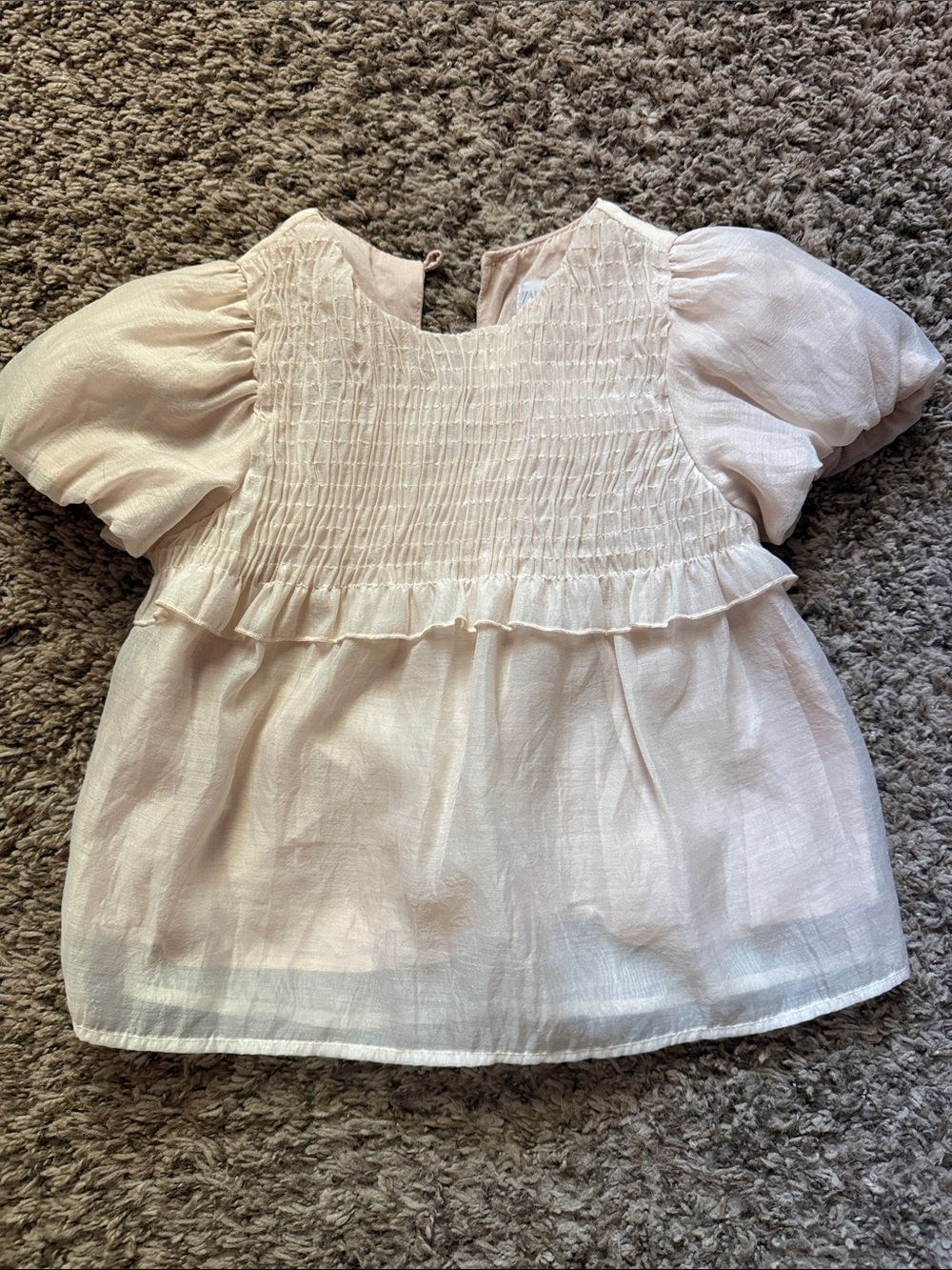 Zara Pale Pink Smocked Puff Sleeve Blouse